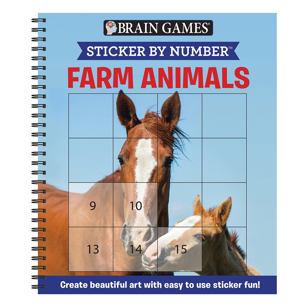 Brain Games Sticker by Number Farm Animals Easy Square Stickers