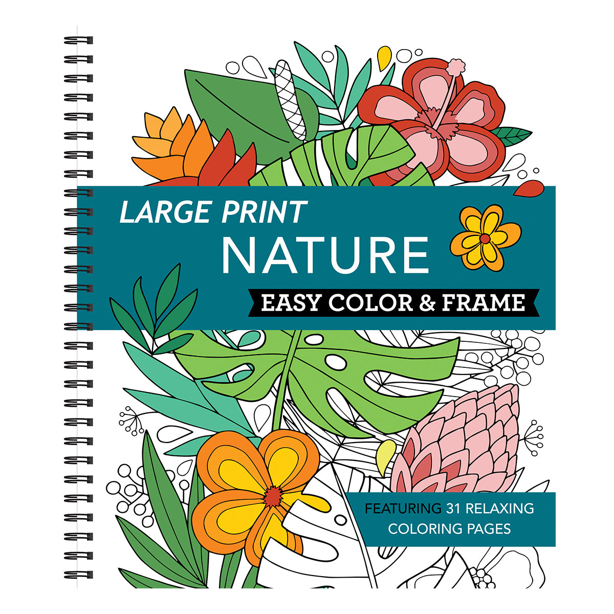 Large Print Easy Color & Frame Nature Stress Free Coloring Book