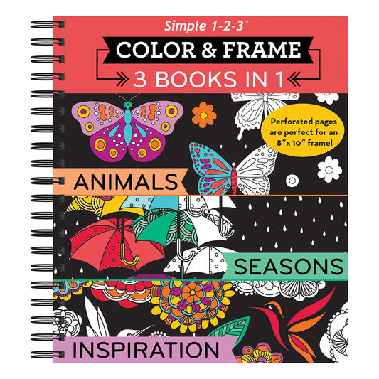 Color & Frame  3 Books in 1  Animals Seasons Inspiration Adult Coloring Book