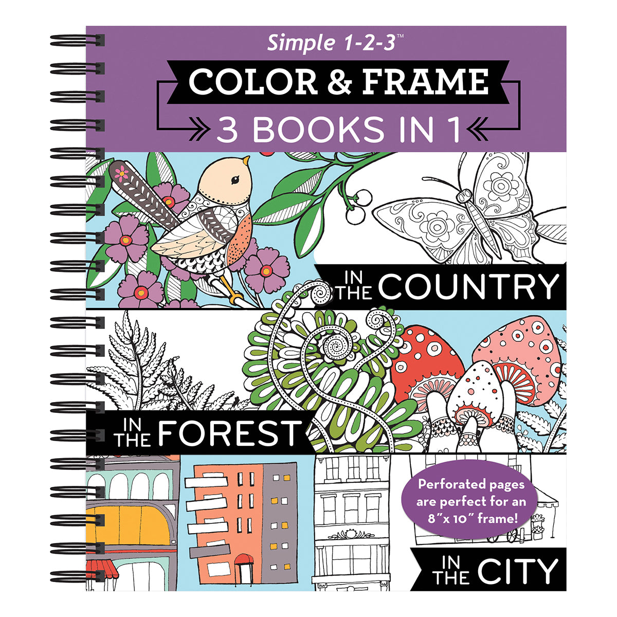 Color & Frame  3 Books in 1  Country Forest City Adult Coloring Book