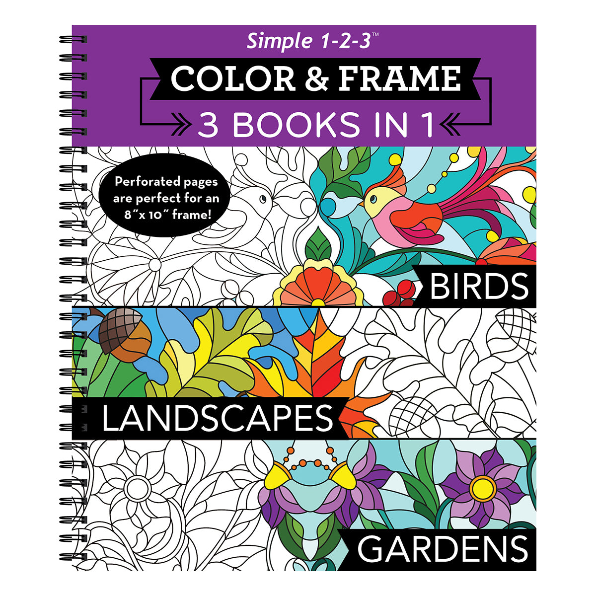 Color & Frame   3 Books In 1  Birds Landscapes Gardens Adult Coloring Book  79 Images to Color