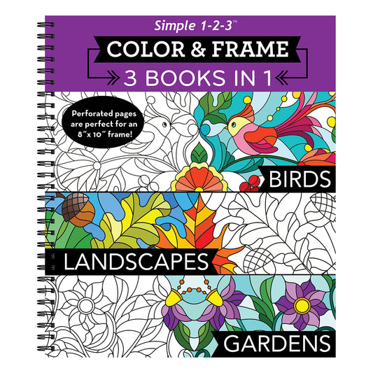Color & Frame   3 Books In 1  Birds Landscapes Gardens Adult Coloring Book  79 Images to Color