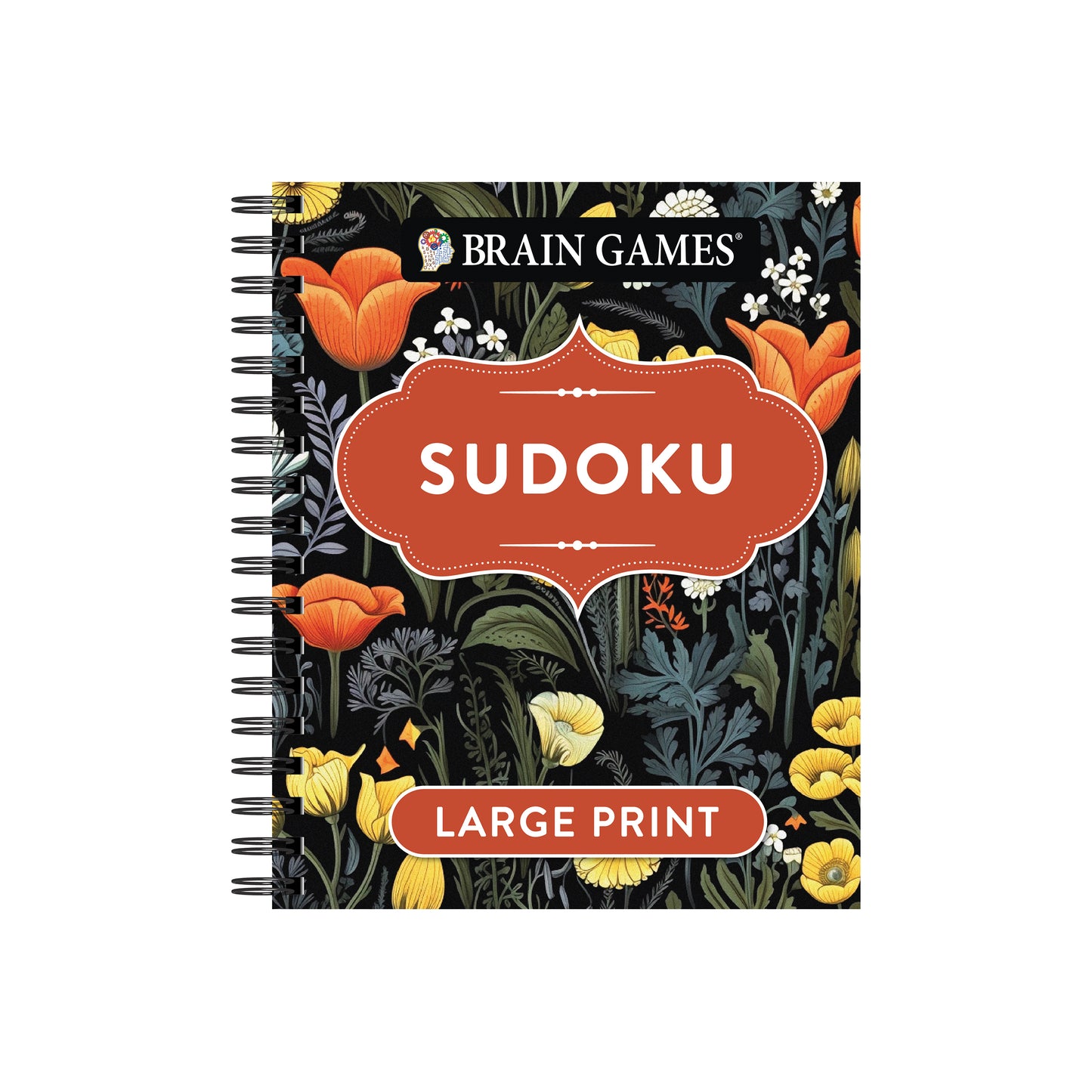 Brain Games  Large Print Sudoku Dark Floral Design