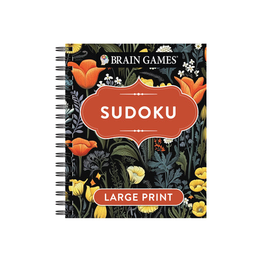 Brain Games  Large Print Sudoku Dark Floral Design