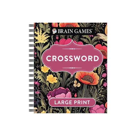 Brain Games  Large Print Crosswords Dark Floral Design