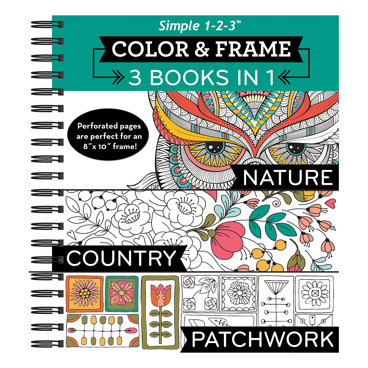 Color & Frame  3 Books in 1  Nature Country Patchwork Adult Coloring Book